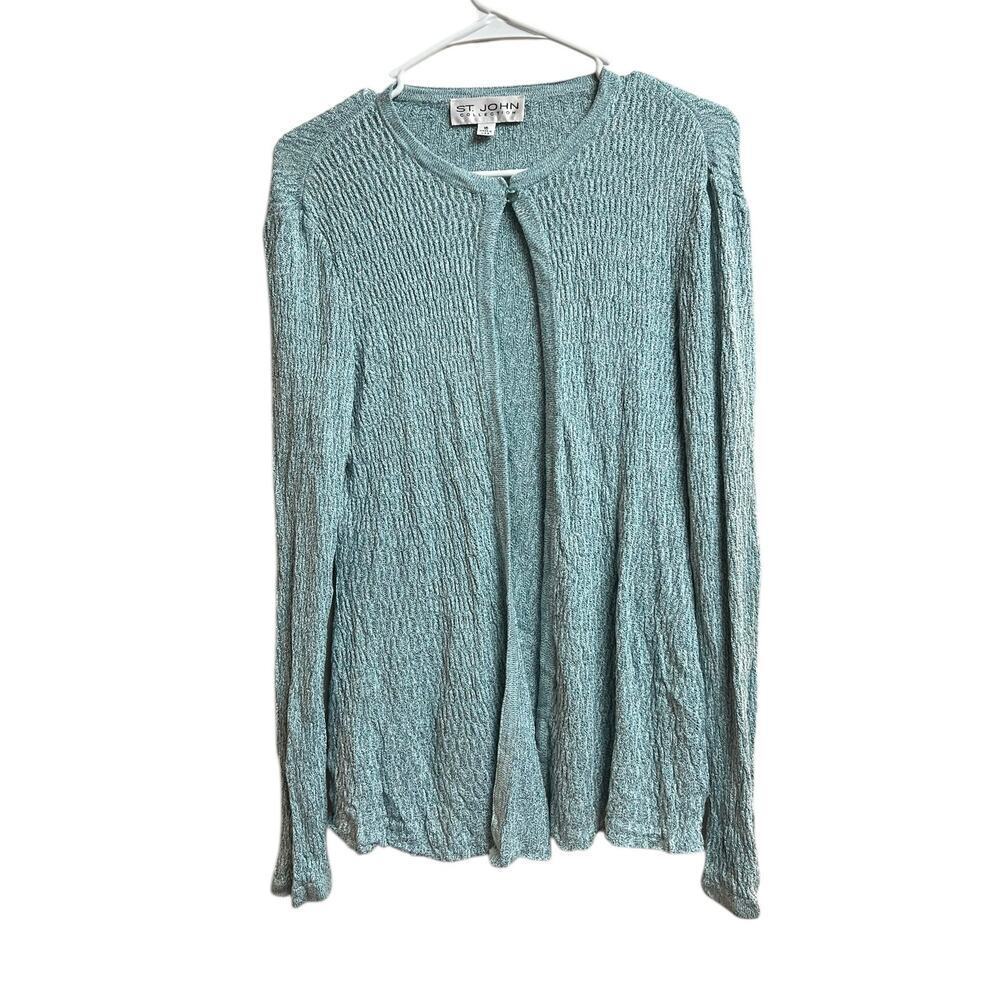 St. John Open Front Cardigan Blue/Aqua Knit 16